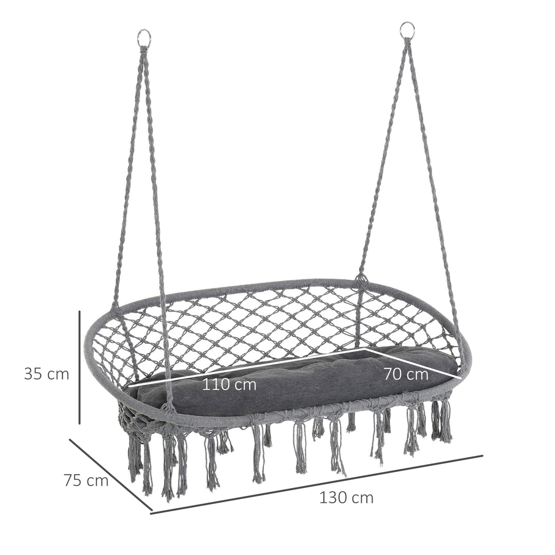 Two-Seater Boho Macrame Hammock Swing - Grey