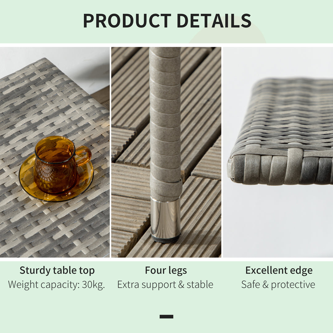 Rattan Side Table, Outdoor Coffee Table with Plastic Board Under the Full Woven Table Top for Patio, Garden, Balcony, Mixed Grey