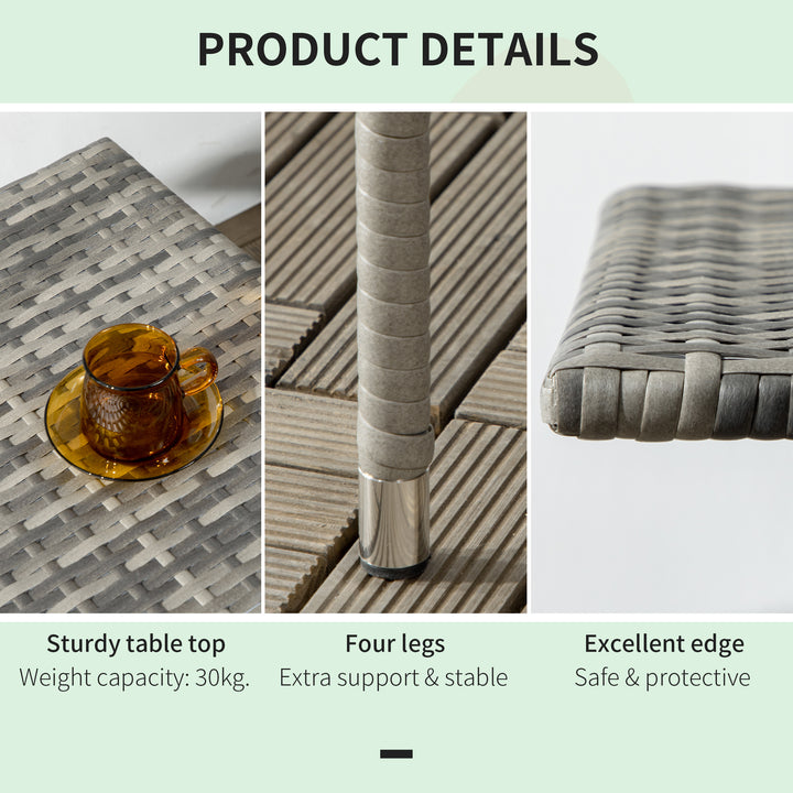 Rattan Side Table, Outdoor Coffee Table with Plastic Board Under the Full Woven Table Top for Patio, Garden, Balcony, Mixed Grey