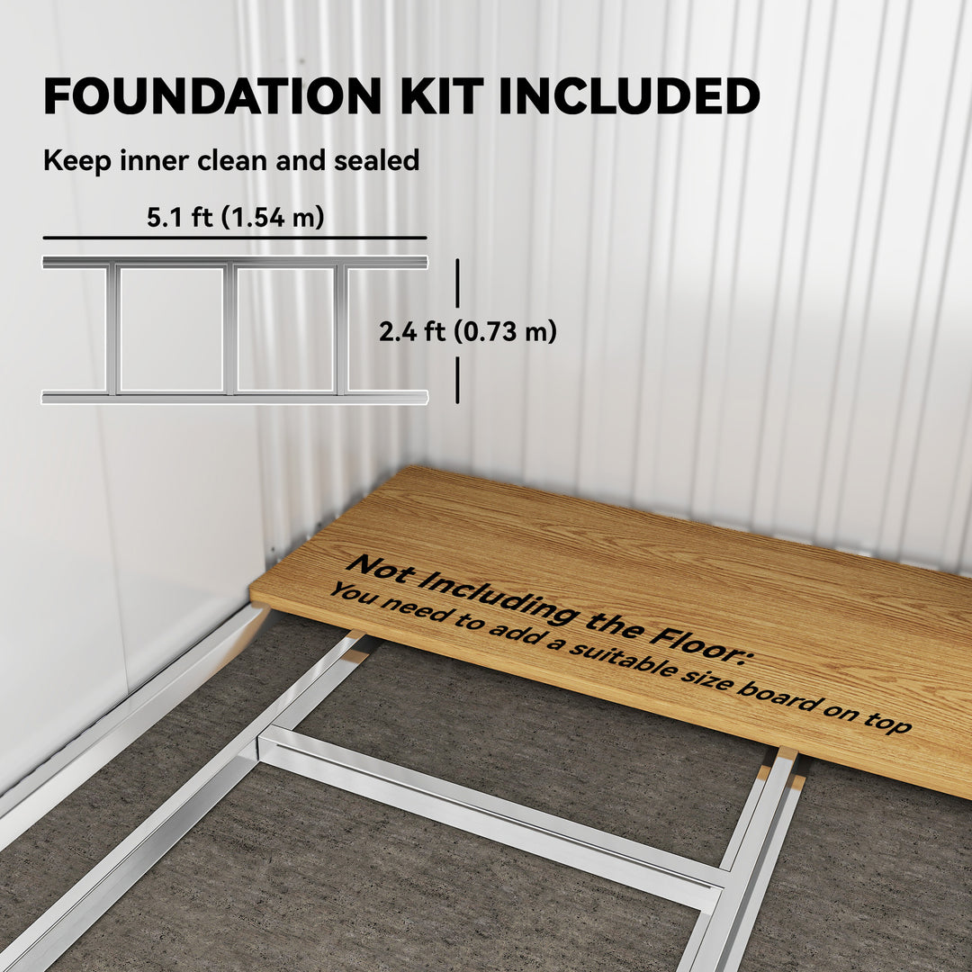 6.5 x 4FT Galvanised Metal Shed with Foundation Kit, Lockable Tool Garden Shed with Double Sliding Doors, Vents, Grey