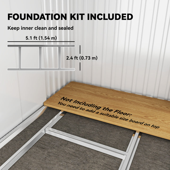 6.5 x 4FT Galvanised Metal Shed with Foundation Kit, Lockable Tool Garden Shed with Double Sliding Doors, Vents, Grey
