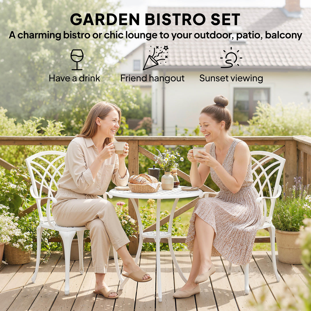 3 Pieces Garden Bistro Set, Cast Aluminium Outdoor Dining Set with 2 C