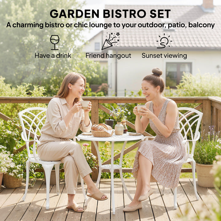 3 Pieces Garden Bistro Set, Cast Aluminium Outdoor Dining Set with 2 C