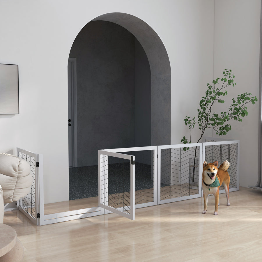 8 Panels Foldable Pet Gate with Support Feet, for House, Doorway, Stairs, Small and Medium Dogs - White