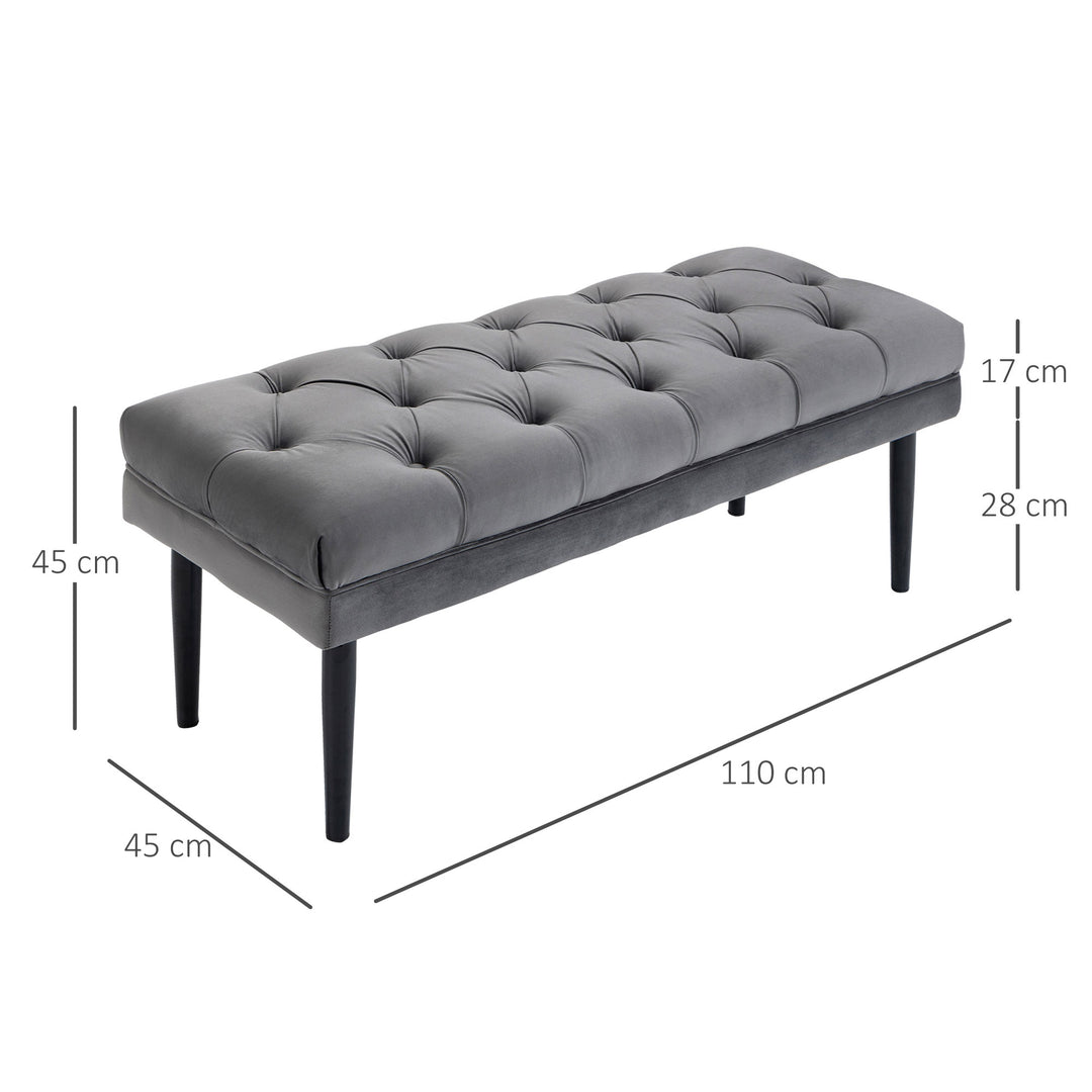Velvet Bed End Bench, Button Tufted Window Seat, Hallway Shoe Bench, Upholstered Accent Lounge Chair Stool for Living Room, Bedroom, Grey