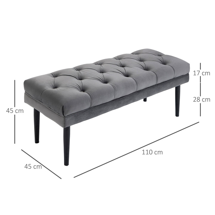 Velvet Bed End Bench, Button Tufted Window Seat, Hallway Shoe Bench, Upholstered Accent Lounge Chair Stool for Living Room, Bedroom, Grey