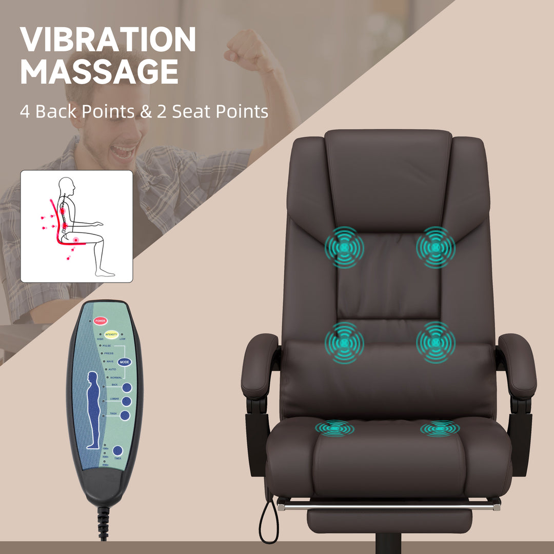 6-Point Massage Office Chair, PU Leather Desk Chair with Adjustable Height and Footrest for Home Office, Brown