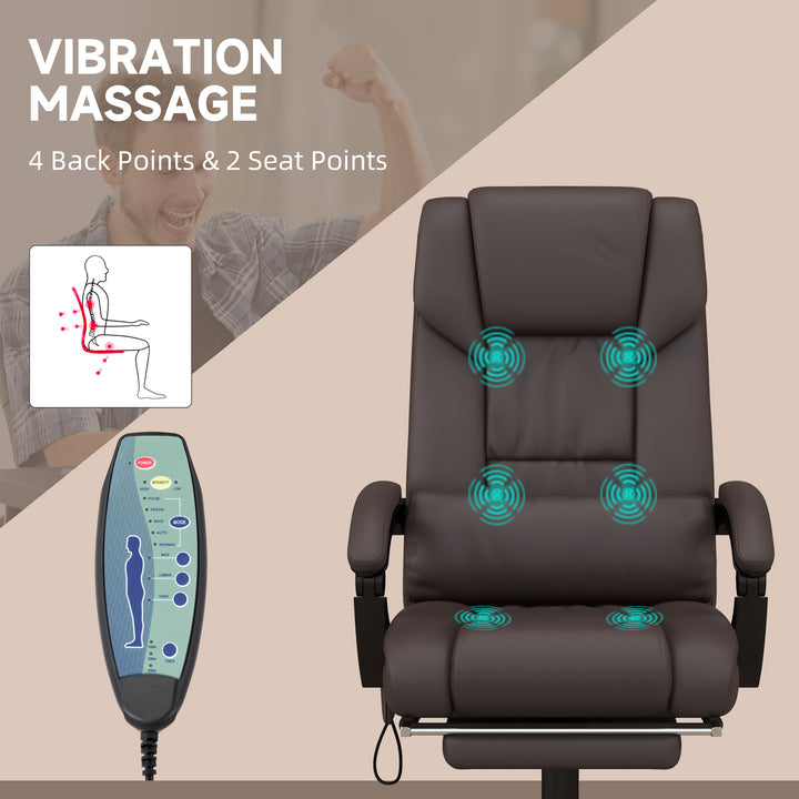 6-Point Massage Office Chair, PU Leather Desk Chair with Adjustable Height and Footrest for Home Office, Brown