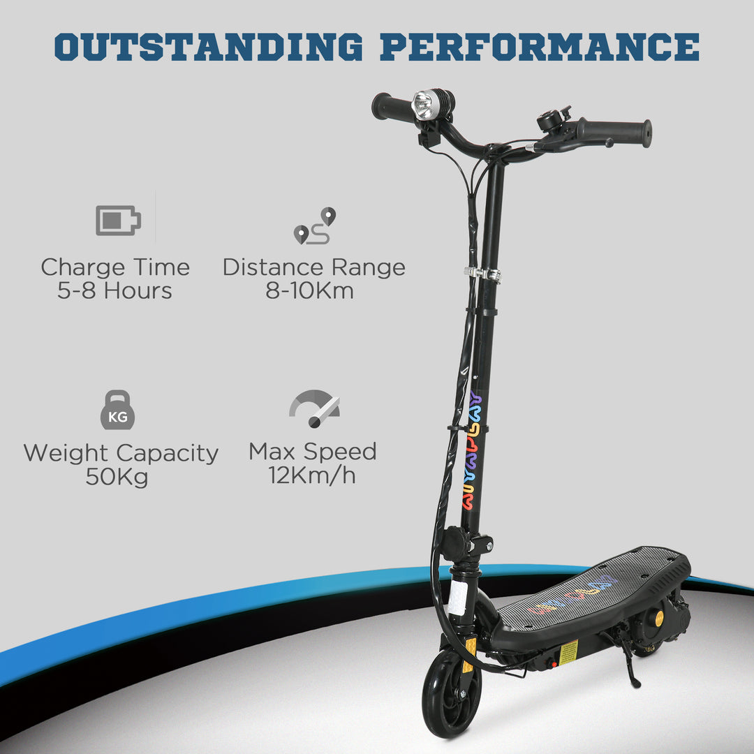 Foldable Electric Scooter, with LED Headlight, for Ages 7-14 Years - Black