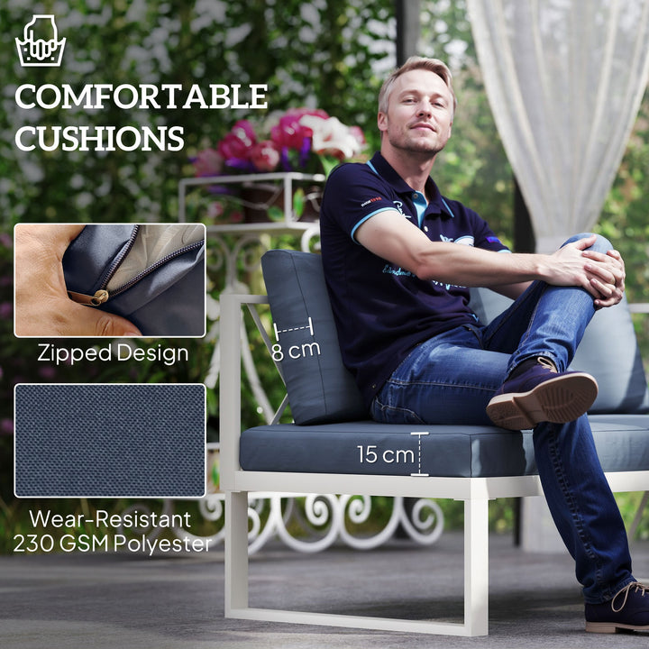 Four-Piece L Shaped Garden Furniture Set with 5-Level Adjustable Lounger - Grey