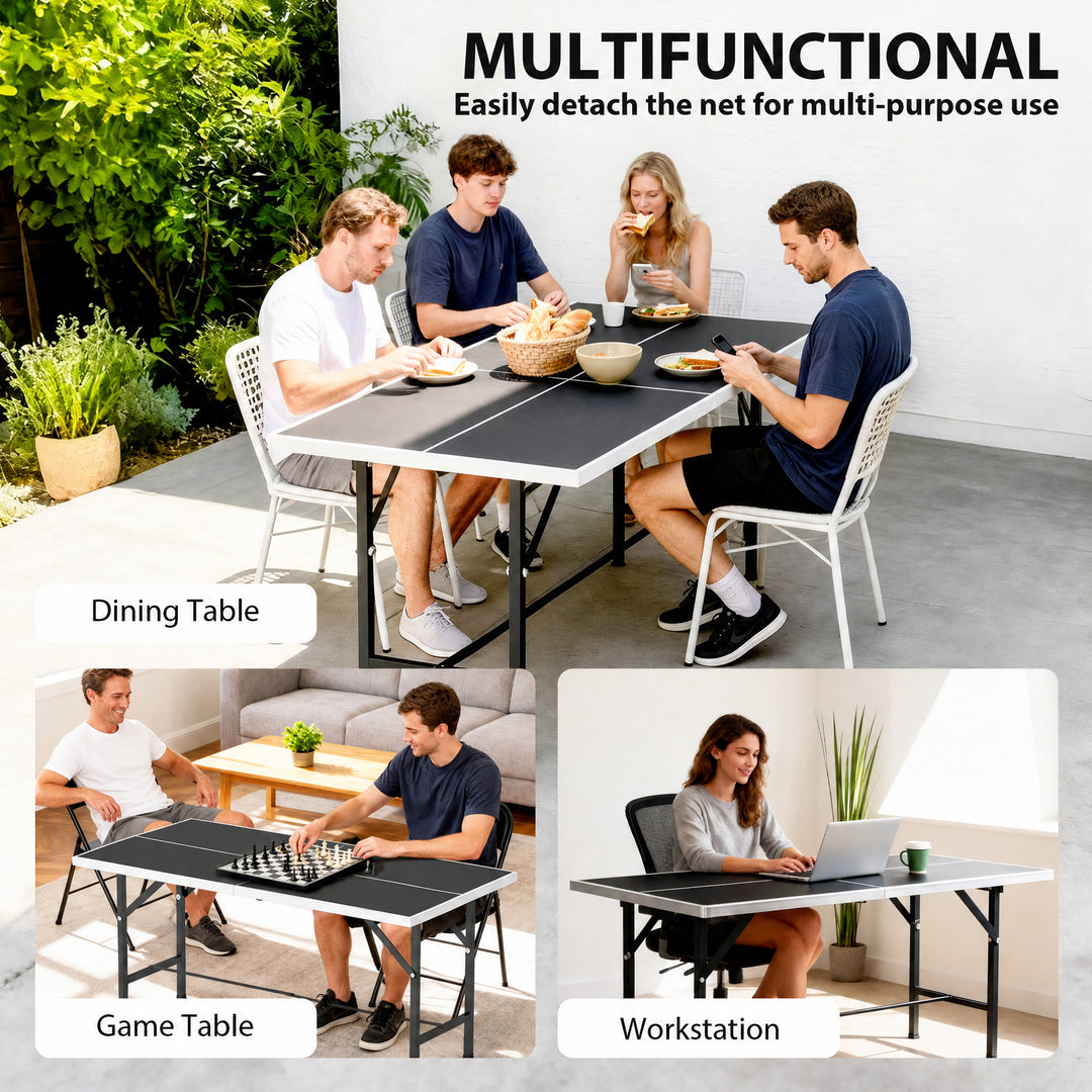 5ft Mid-Size Table Tennis Table, Ping Pong Table with Net, 2 Table Ten