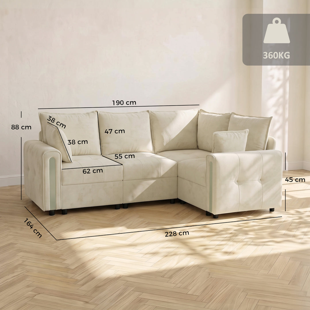 228cm L Shaped Sofa with Lift-Up Storage, 3-Seater Sectional Sofa - view 3