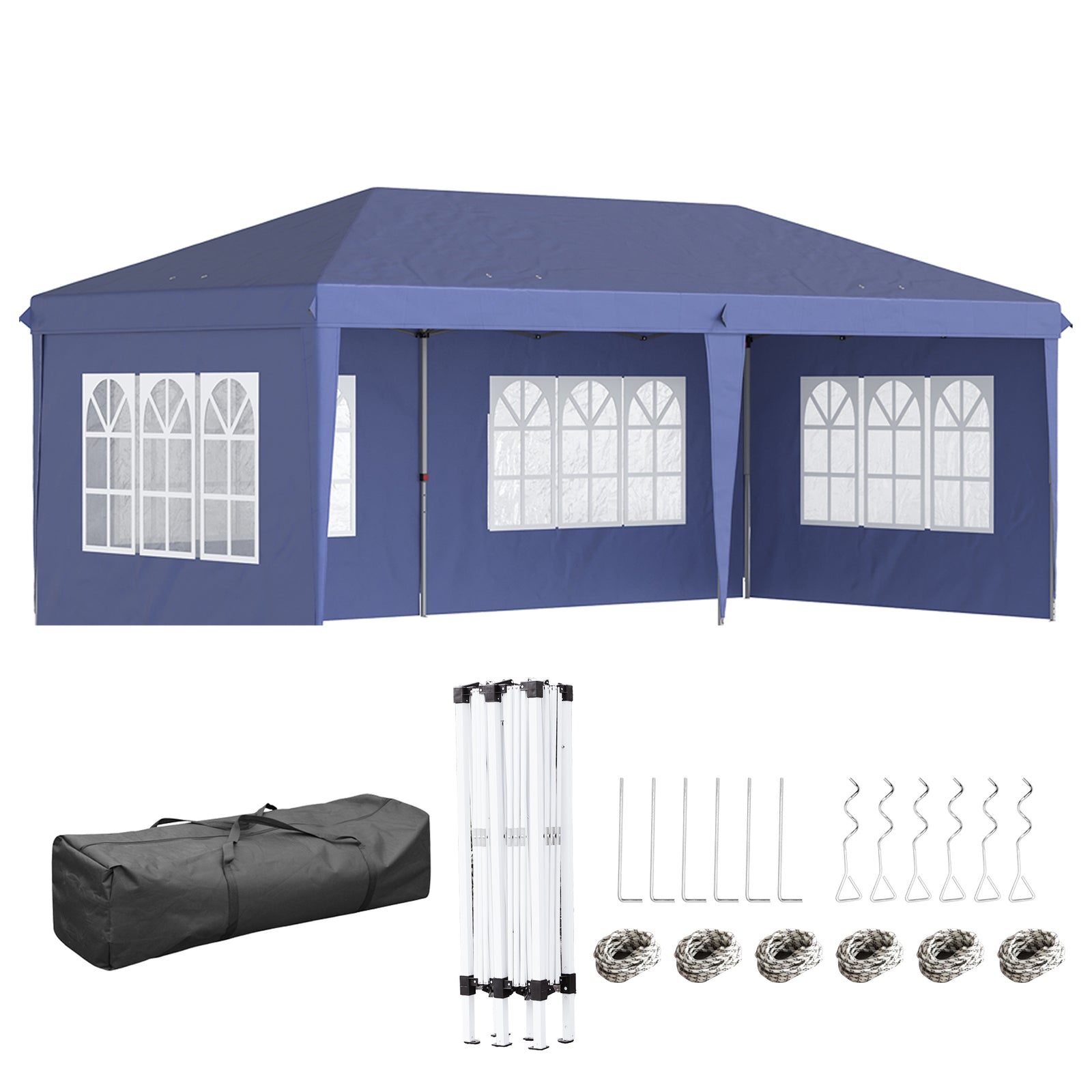 3 x 6m Pop Up Gazebo, Height Adjustable Marquee Party Tent with Sidewalls and Storage Bag, Blue