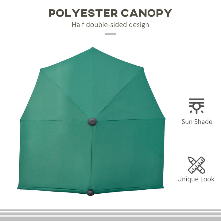 2m Half Parasol Market Umbrella Garden Balcony Parasol with Crank Handle, Base, Double-Sided Canopy, Dark Green