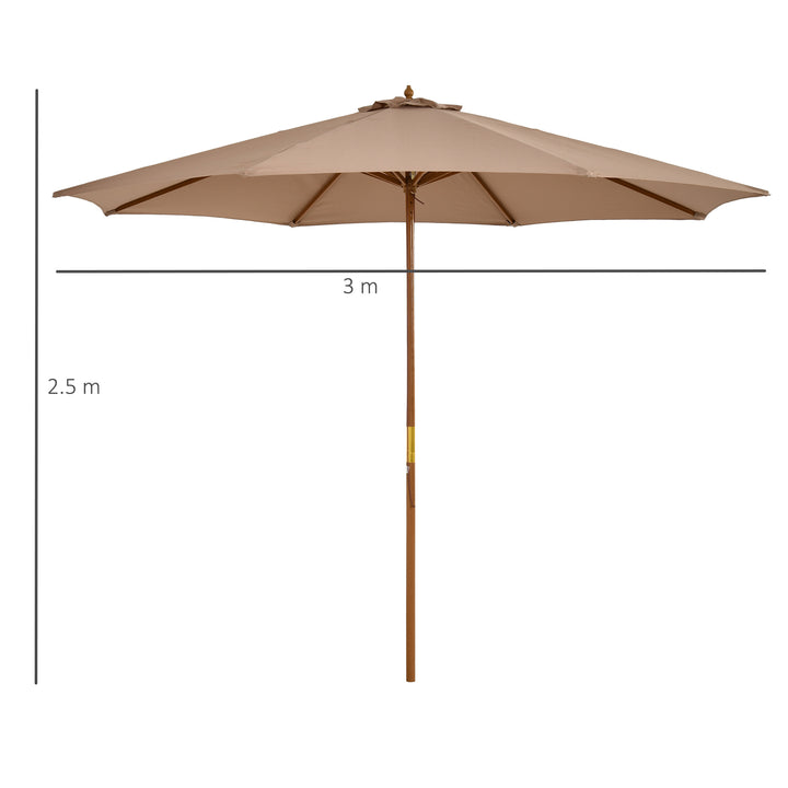 MCL 3(m) Garden Umbrella Wooden Parasol 8 Ribs Bamboo Sun Shade Patio Outdoor Umbrella Canopy Khaki