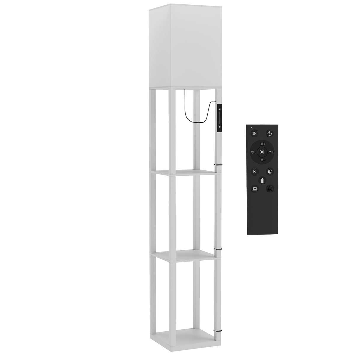 Floor Lamp with Shelves, Modern Dimmable Standing Lamp with Fabric - White