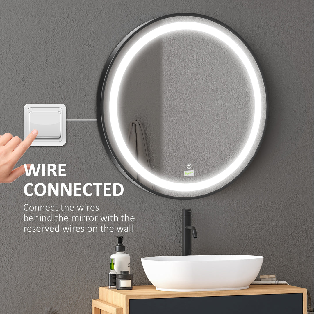 kleankin Luminous Lavatory Mirror: Round, Dimmable LED, Wall-Mounted, 3 Temperature Tones, Memory Function, Hardwired | Aosom UK