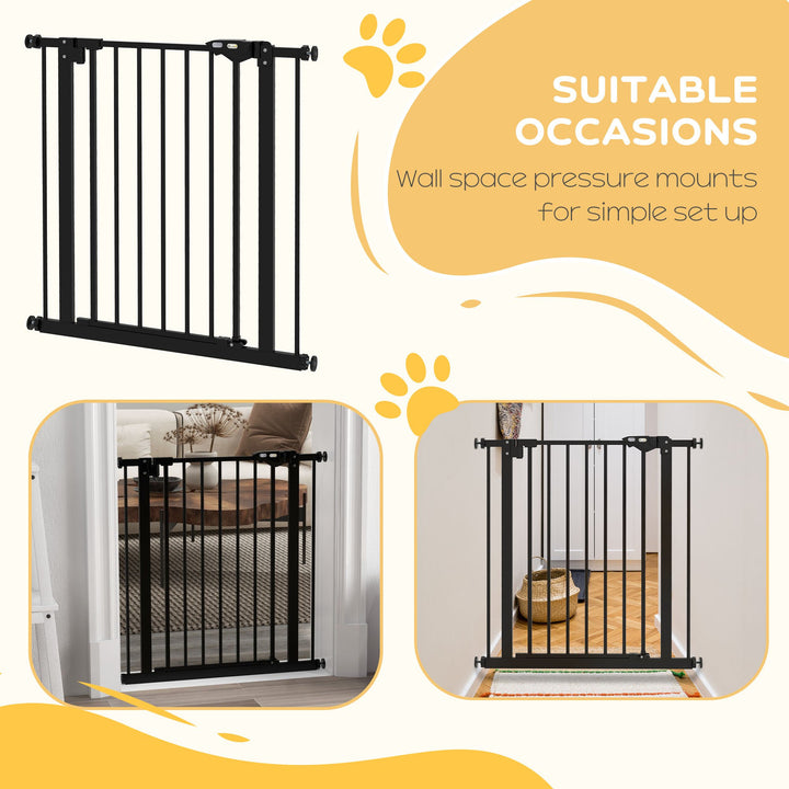 PawHut Adjustable Metal Dog Gate, Safety Barrier for Pets, 74-80cm Wide, Easy Installation, Black | Aosom UK