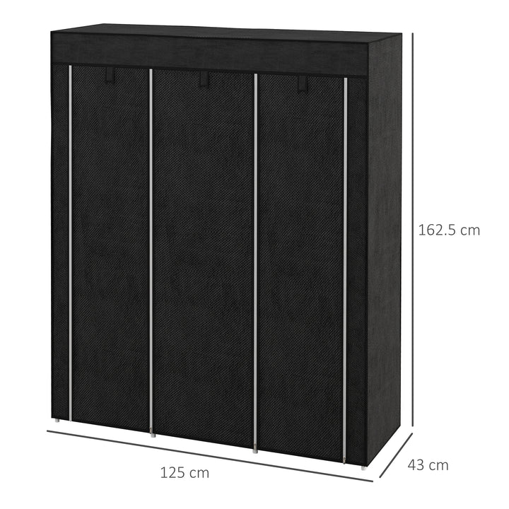 Fabric Wardrobe, with Rails and Shelves - Black