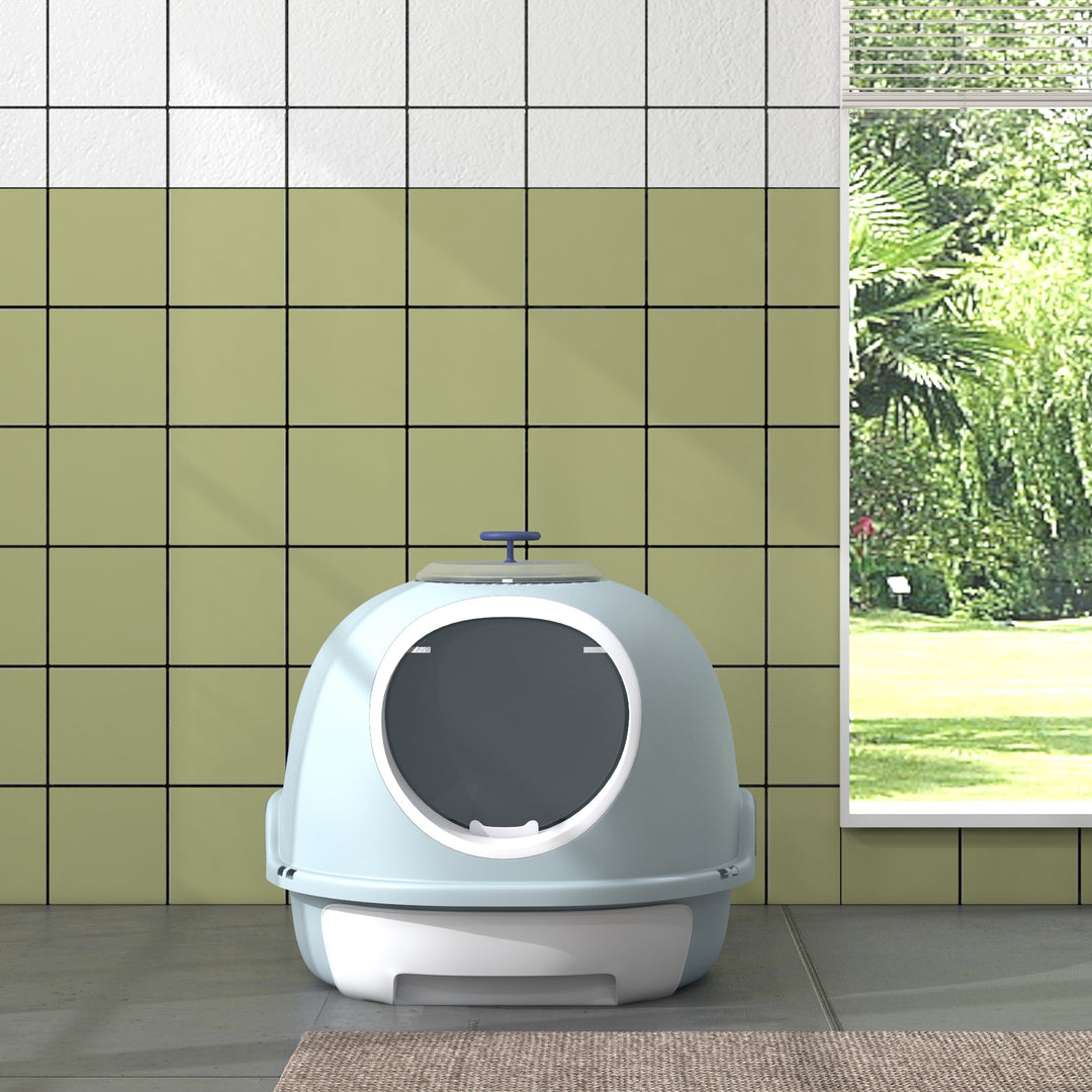 Cat Litter Box Toilet with Litter Scoop Enclosed Drawer, Front Entry Top Exit, Easy To Clean Blue