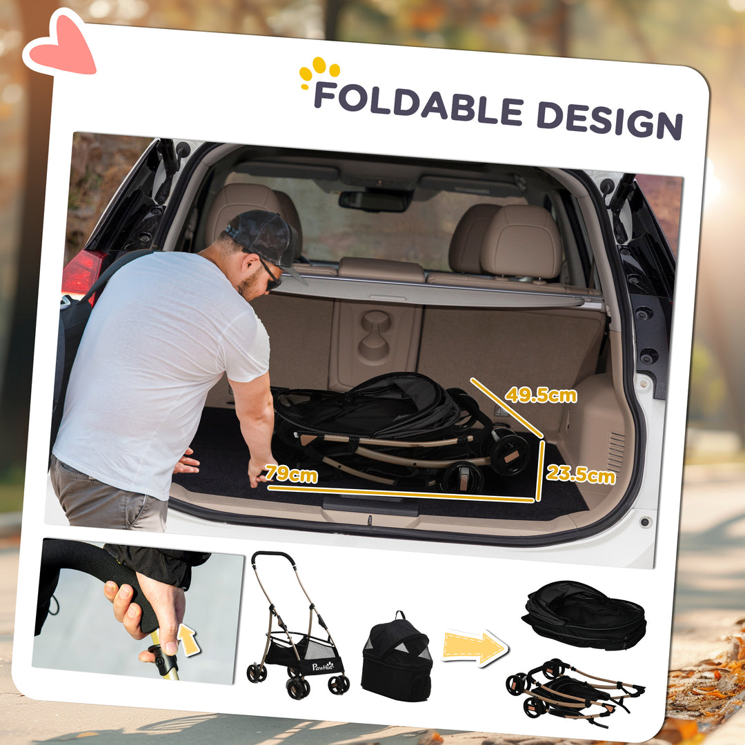 3 In 1 Detachable Pet Stroller, for Extra Small and Small Dogs - Black