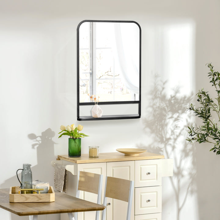 HOMCOM Black Rectangle Mirror Rectangular Wall Mirror with Storage Shelf for Fireplace/Entryway/Hallway/Living Room | Aosom UK