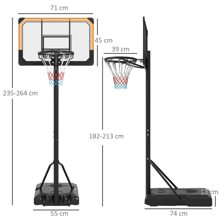 SPORTNOW Height Adjustable Basketball Stand Net Set System, Free standing Basketball Hoop and Stand with Wheels, 182-213cm, Black