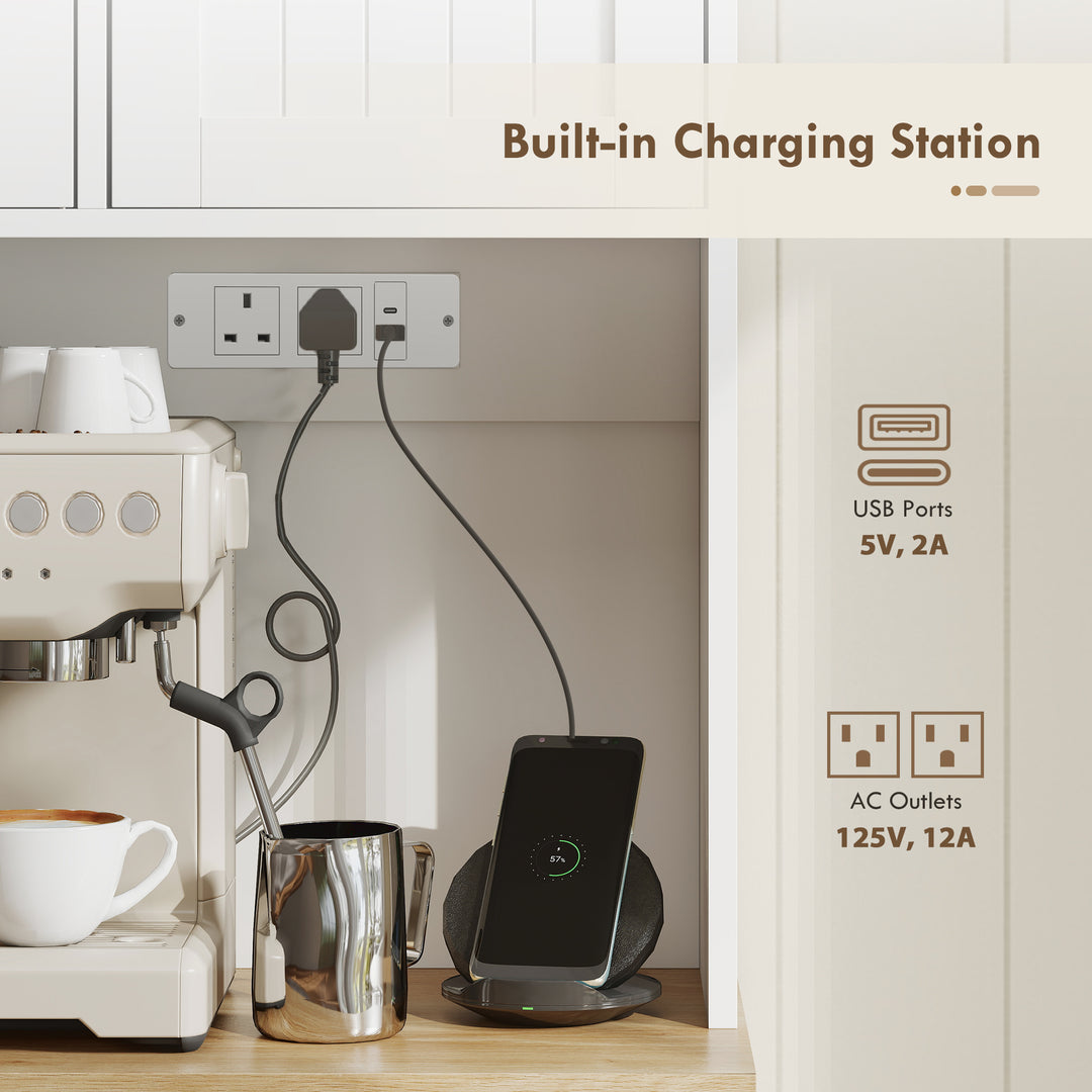 173 cm Tall Kitchen Cupboard with Charging Station, Pantry Storage Cab