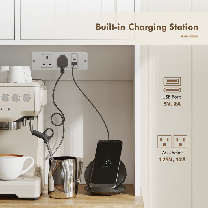 173 cm Tall Kitchen Cupboard with Charging Station, Pantry Storage Cab