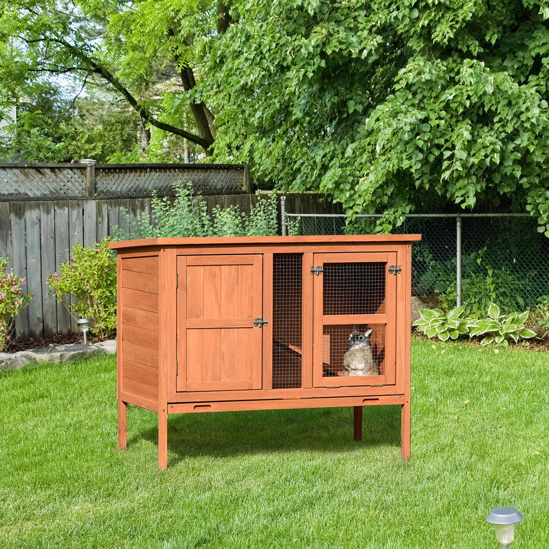 Wooden Guinea Pigs Hutches Elevated Pet Bunny House with Slide-Out Tray Openable Roof