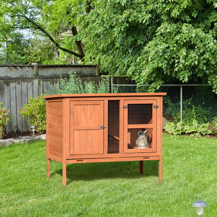 Wooden Guinea Pigs Hutches Elevated Pet Bunny House with Slide-Out Tray Openable Roof
