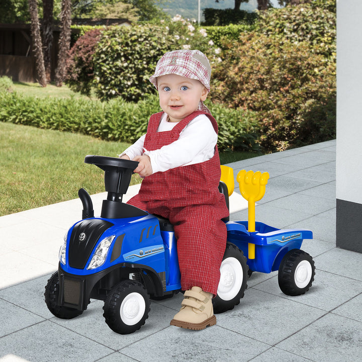 HOMCOM NEW HOLLAND Licensed Toddler Slider Car: Foot-to-Floor with Horn, Large Steering Wheel & Storage, for 12-36 Months, Azure | Aosom UK