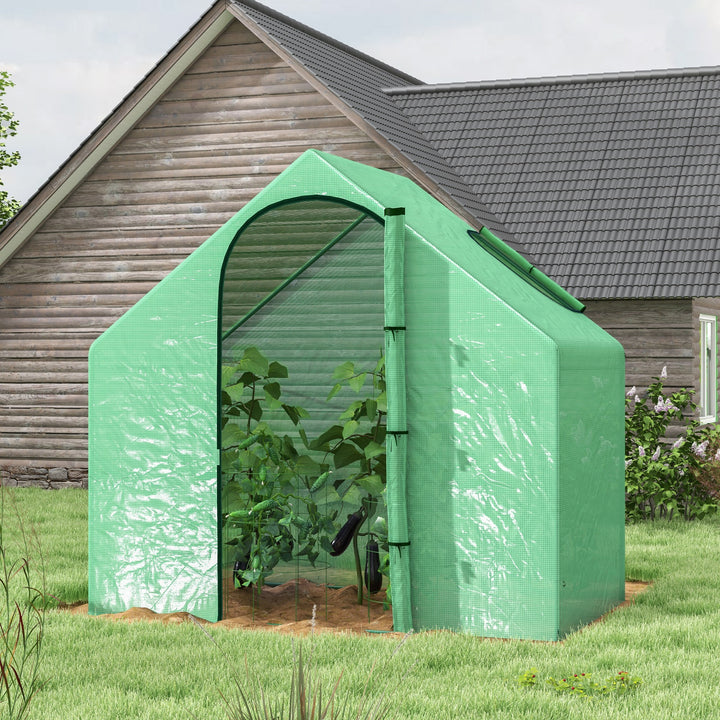 MCL Walk In Tomato Greenhouse Garden Outdoor Mini Greenhouse Flower Planter Steel Frame with Zipped Door & Window, PE Cover, 180 x 100 x 168CM, Green