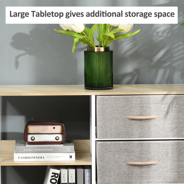 Chest of Drawers Storage Dresser Cabinet Organizer with 3 Fabric Drawers and 2 Display Shelves for Living Room, Bedroom, Hallway, Beige