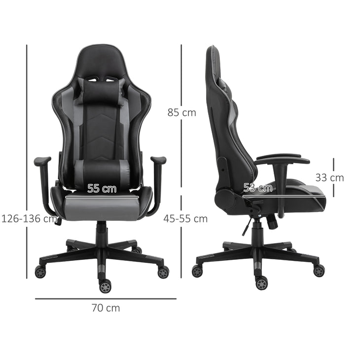 Gaming Chair, Computer Desk Chair, Racing Chair with Adjustable Height, Head Pillow and Lumbar Support for Adults, Black