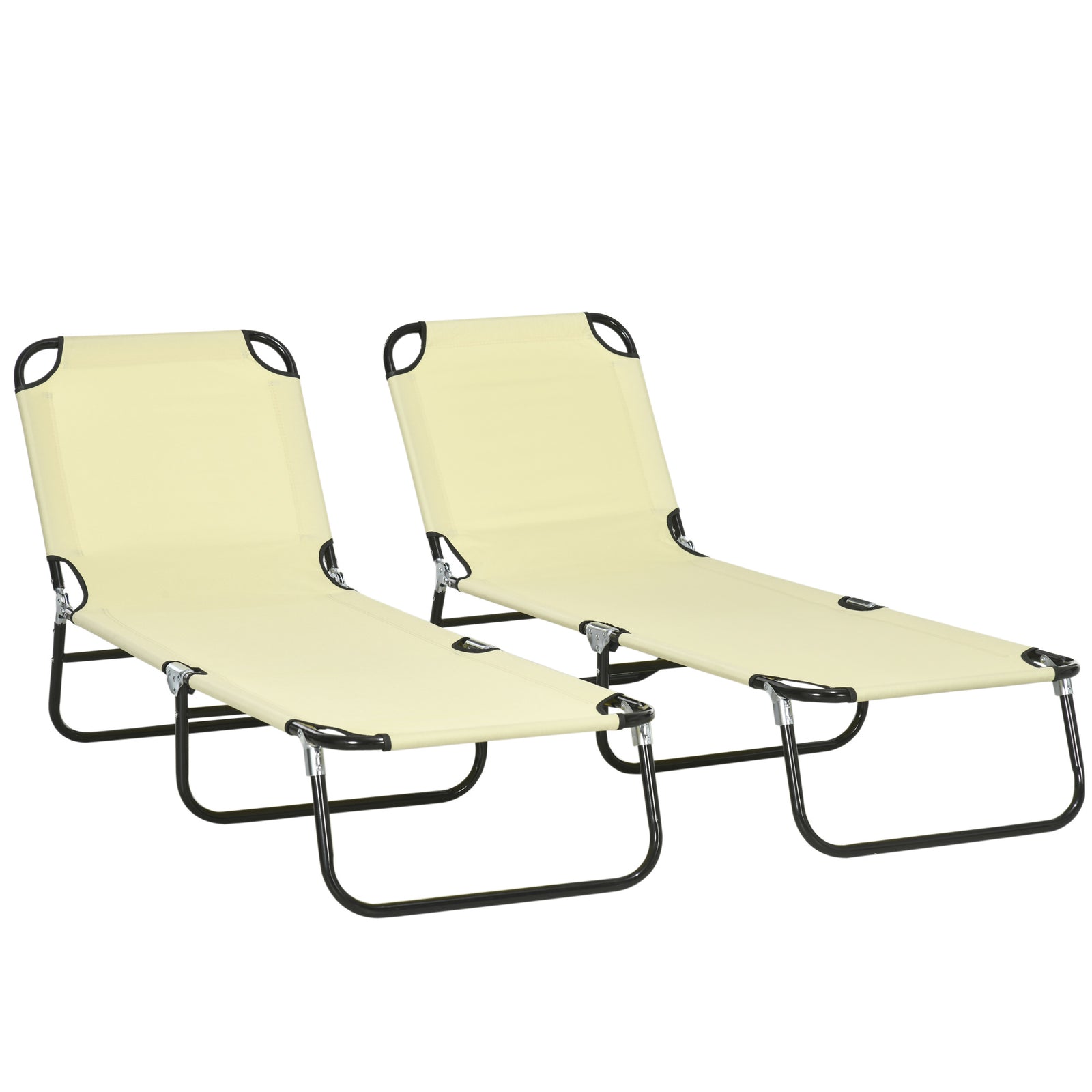 Set of Two Metal Frame Folding Sun Loungers - Beige