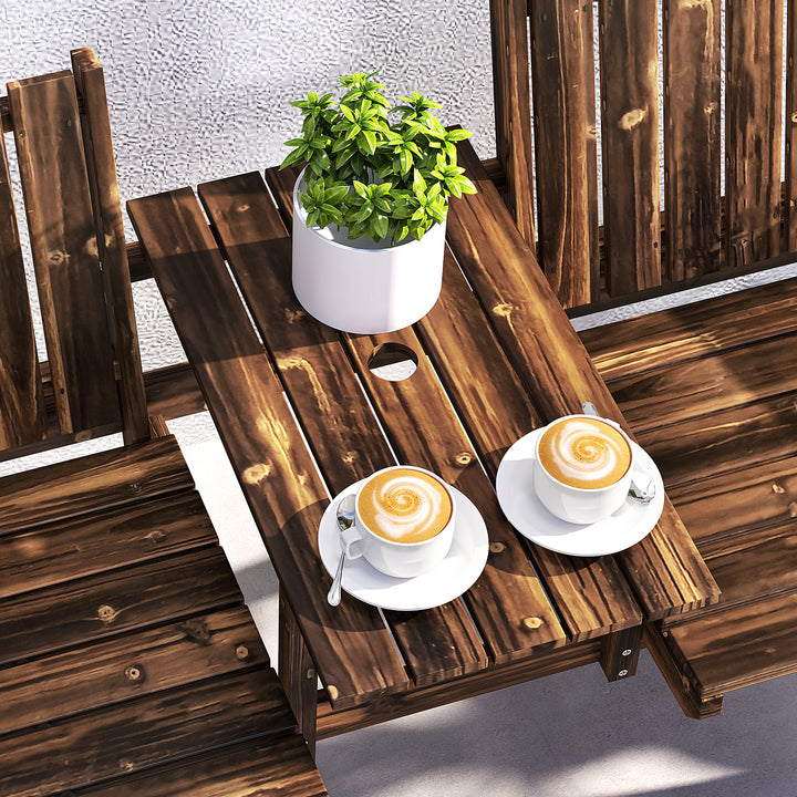 2-Seater Garden Bench with Table & Parasol Hole, Antique Loveseat for Porch, Patio, Carbonised Finish