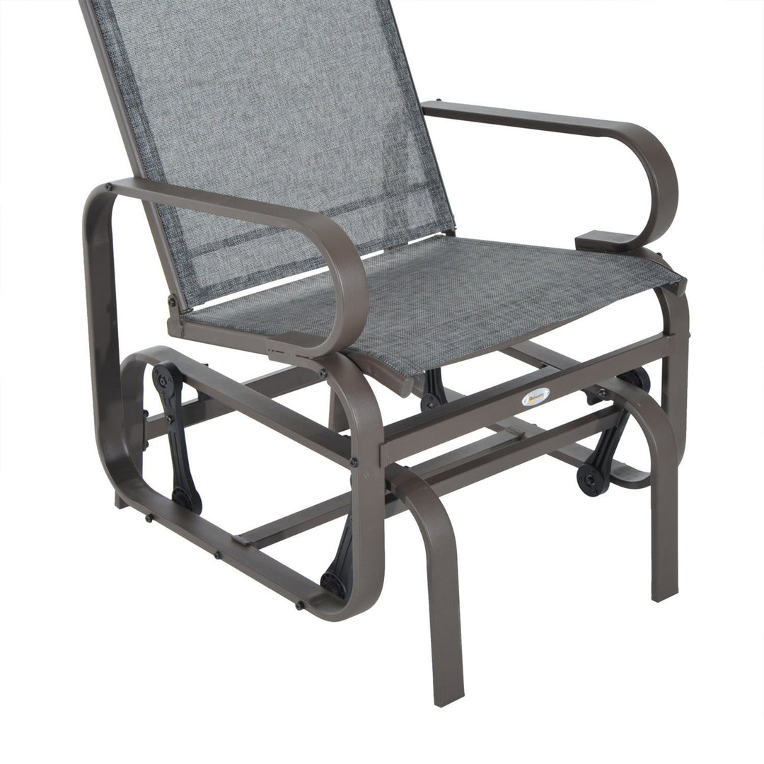 Outdoor Gliding Rocking Chair with Sturdy Metal Frame Garden Comfortable Swing Chair, Grey & Brown