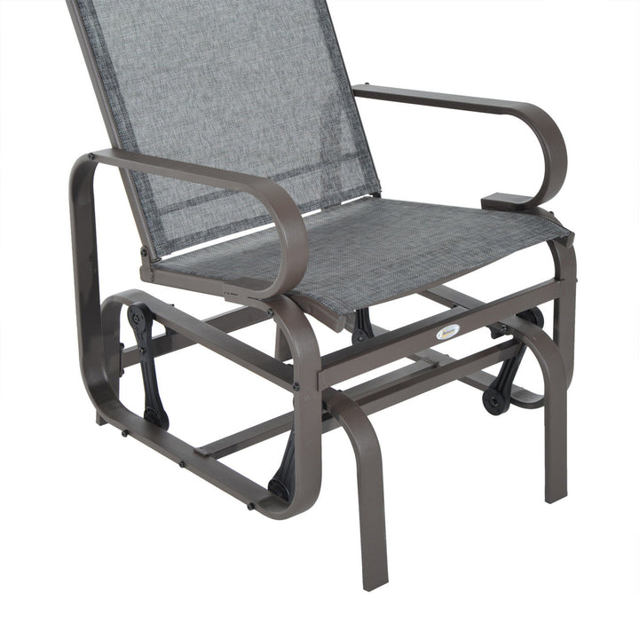 Outdoor Gliding Rocking Chair with Sturdy Metal Frame Garden Comfortable Swing Chair, Grey & Brown