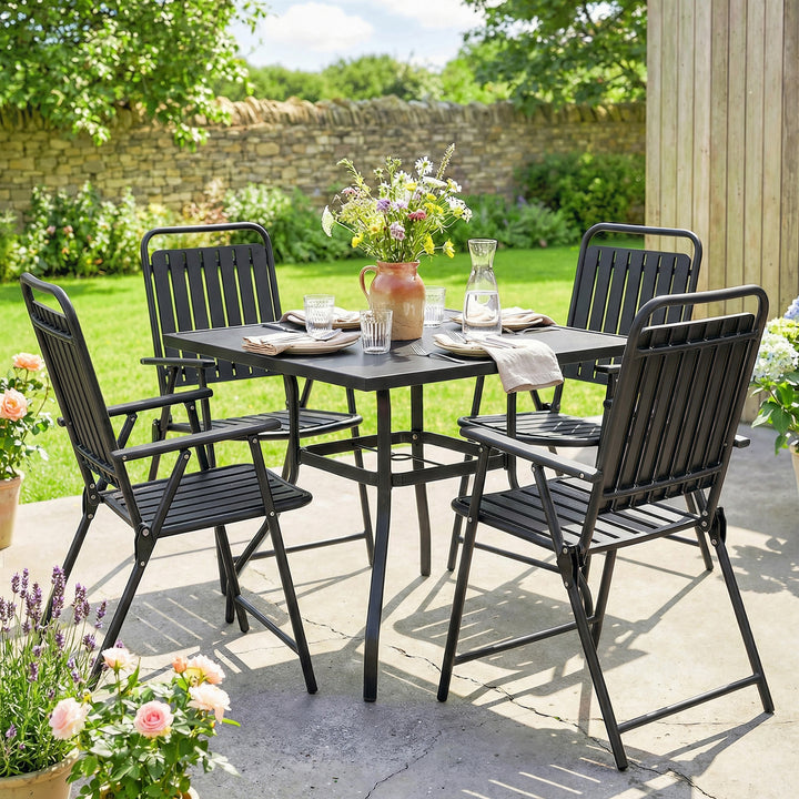 Folding Garden Chairs, Garden Dining Chairs with Plastic Slatted Seat 