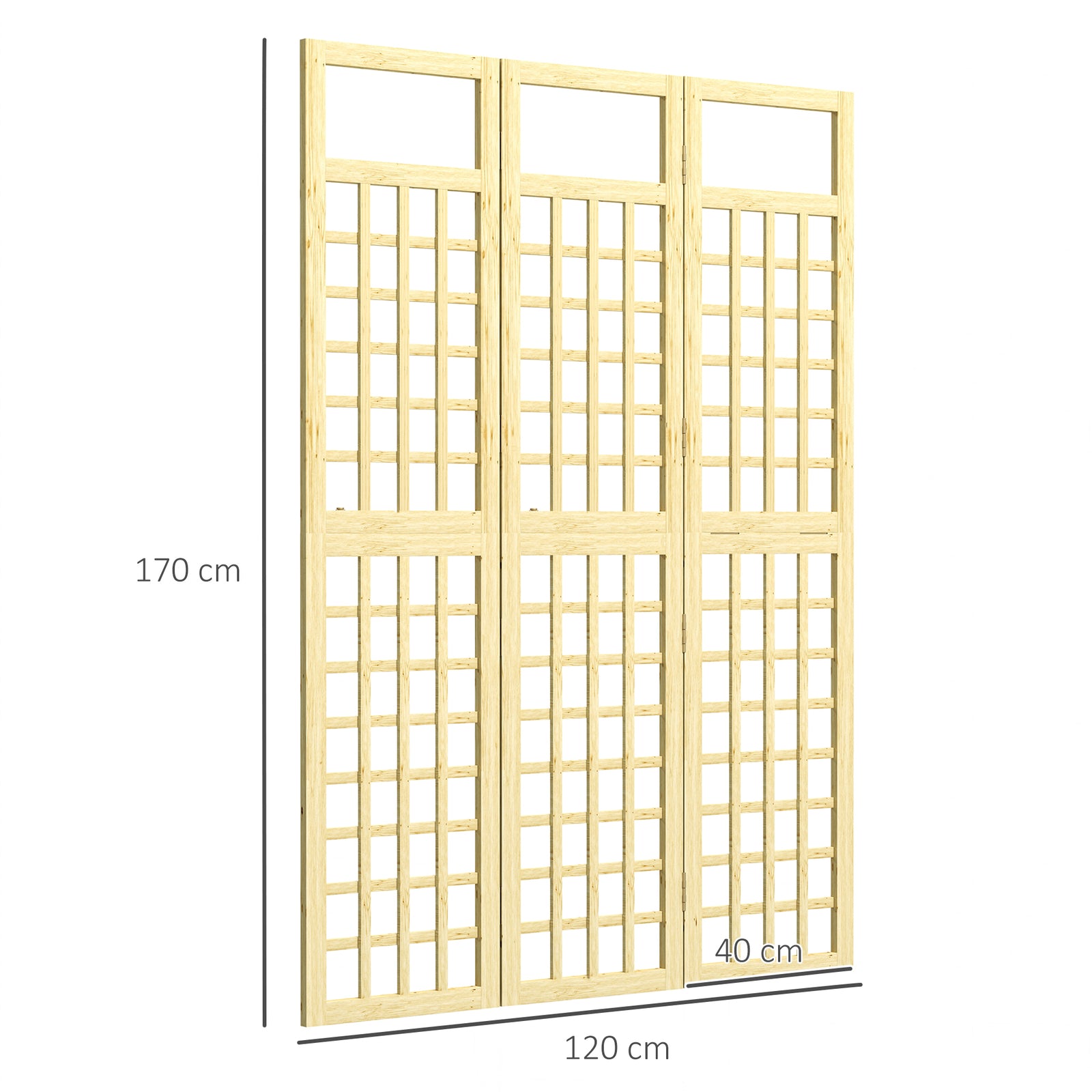 3-Panel Garden Privacy Screen, Freestanding Foldable Wooden Outdoor Di