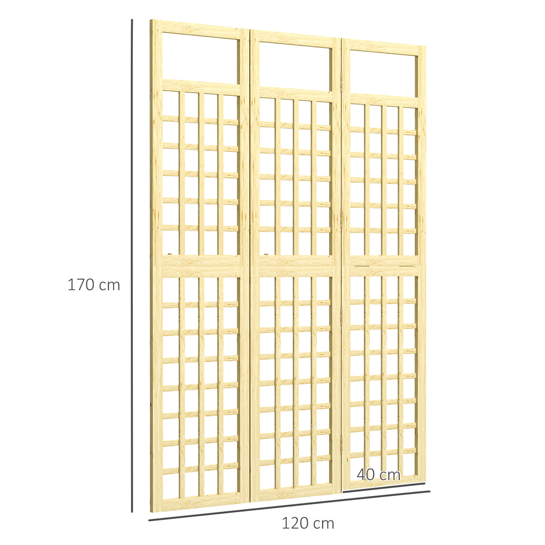3-Panel Garden Privacy Screen, Freestanding Foldable Wooden Outdoor Divider/Trellis, Decorative Privacy Screen for Garden Patio Pool, 120 x 170 cm, Natural Wood Finish