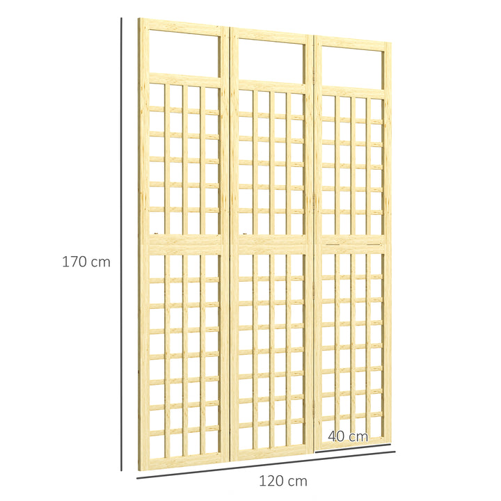3-Panel Garden Privacy Screen, Freestanding Foldable Wooden Outdoor Divider/Trellis, Decorative Privacy Screen for Garden Patio Pool, 120 x 170 cm, Natural Wood Finish