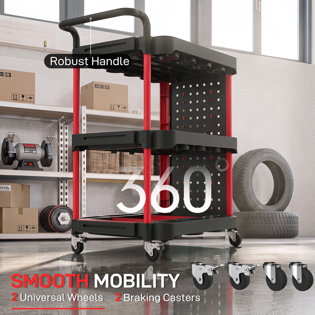 3-Tier Rolling Tool Cart with Pegboard and Hooks, Storage Trolley - view 5
