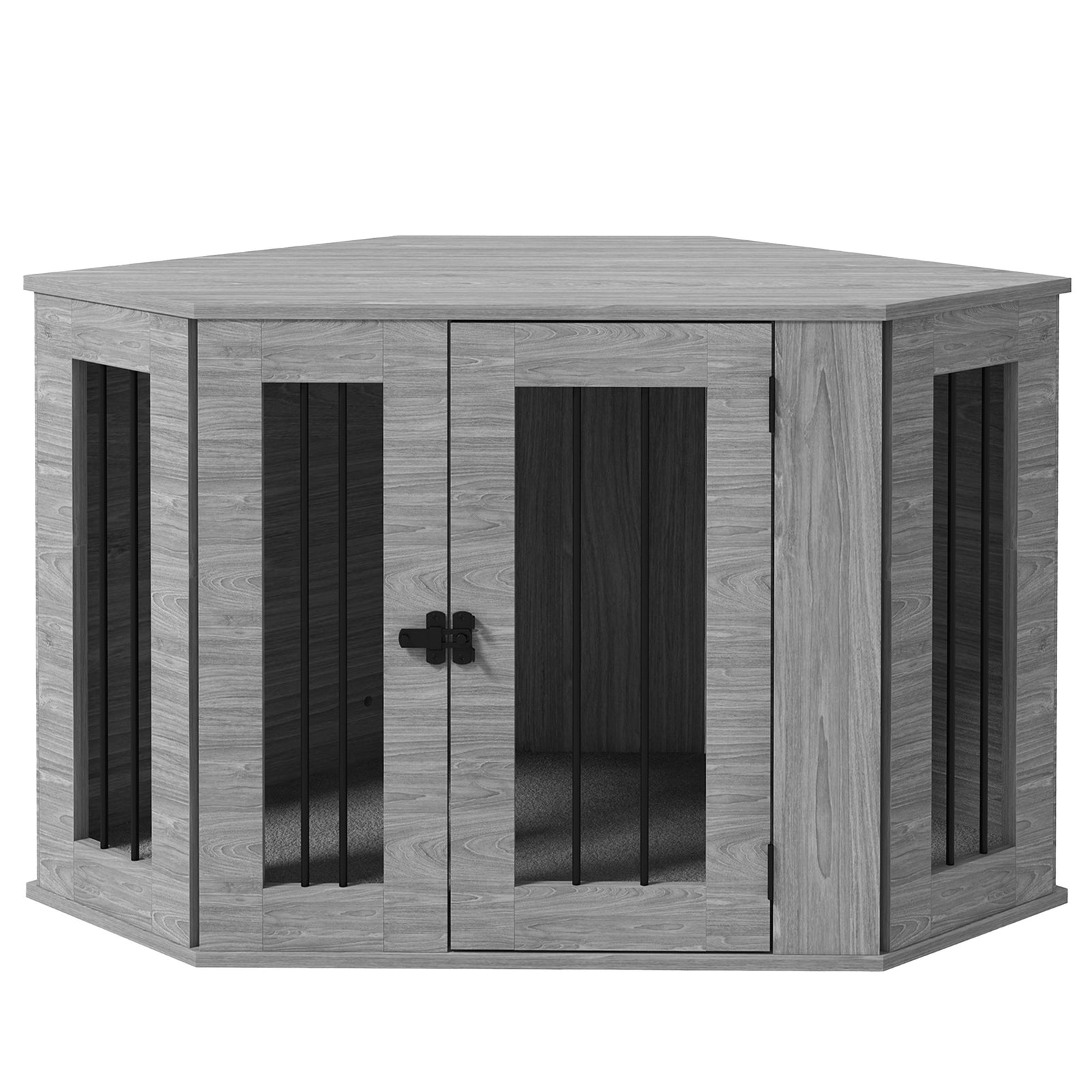 2 in 1 Dog Crate Furniture Side Table, with Cushion, 104 x 55 x 63cm - Grey