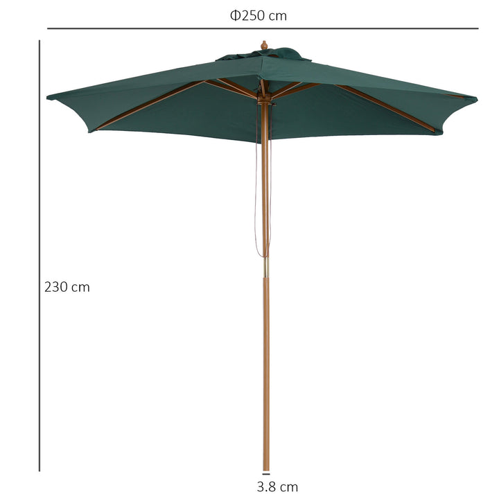 Outsunny Wooden Parasol: 2.5m UV-Protective Garden Umbrella with Pulley System, Dark Green | Aosom UK