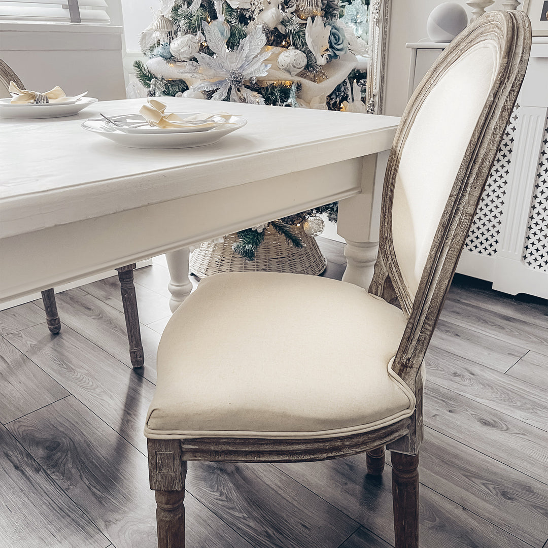 HOMCOM Dining Chairs Set of 2, French-Style Kitchen Chairs with Padded Seats Wood Frame and Brushed Curved Back, Cream White