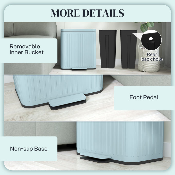 Dual Kitchen Bin, 2 x 20L Double Bin for Recycling and Waste, Fingerprint-proof Pedal Bin with Soft-Close Lid, Removable Inner Buckets, Light Green