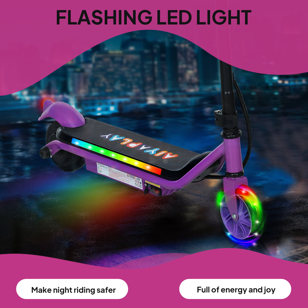 Electric Scooter for Kids Ages 6-14, with Dual Brakes, Flash Wheel and Colourful Light, Kids Electric Scooter E Scooter, Up to 12 KM/H & 10 KM, Purple