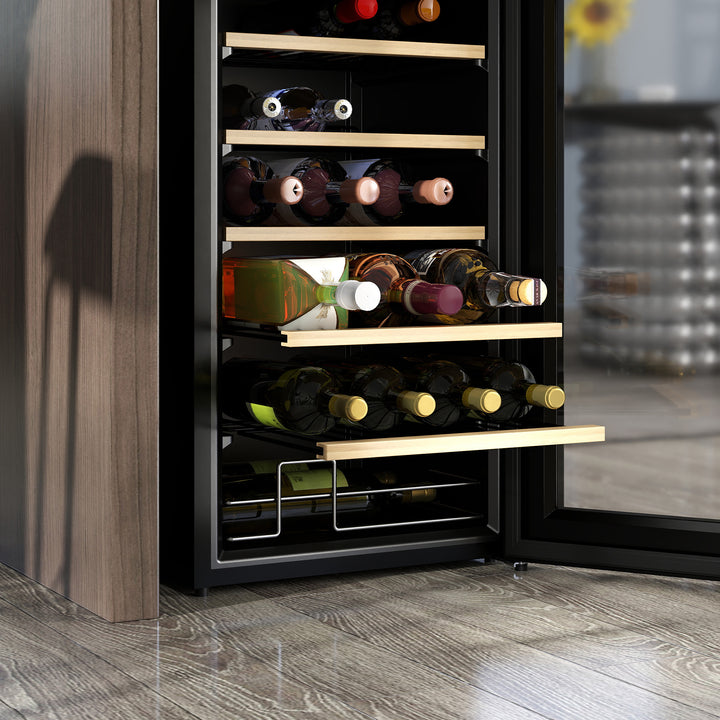MCL 24 Bottle Wine Fridge, 65 Litre Capacity, 43cm Freestanding Wine Cooler Fridge with Glass Door, LED Light, Digital Touch Screen, Temperature Control, Black